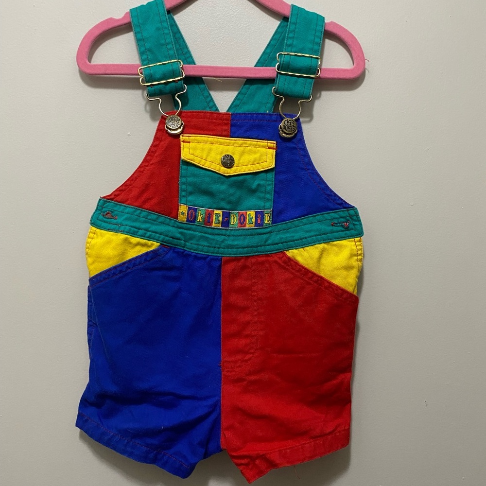 Vintage 90’s Okie Dokie Colorful Kids Overalls - Red, Blue, Yellow, Green